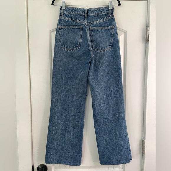 Zara High Rise Wide Leg Distressed Blue Jeans - 2 - Picture 4 of 6